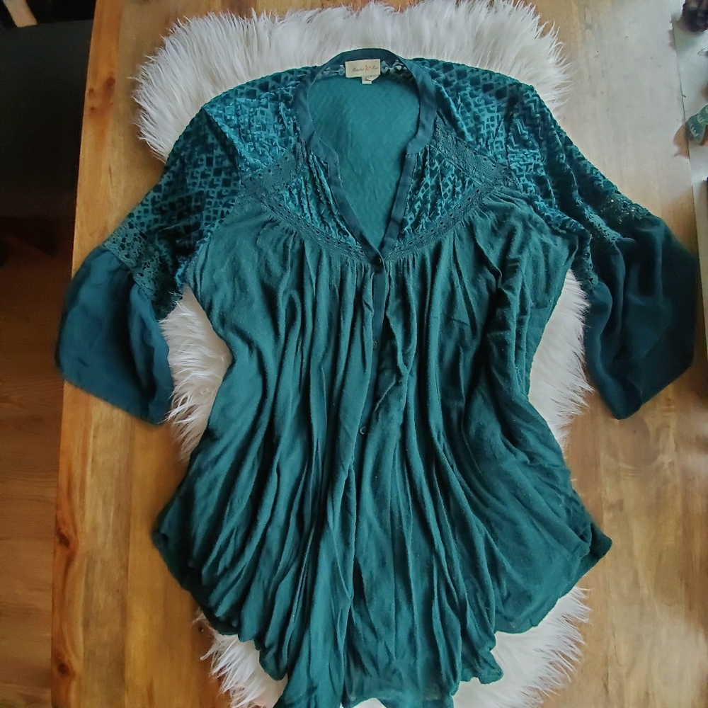 Meadow Rue Mixed Texture Boho Top